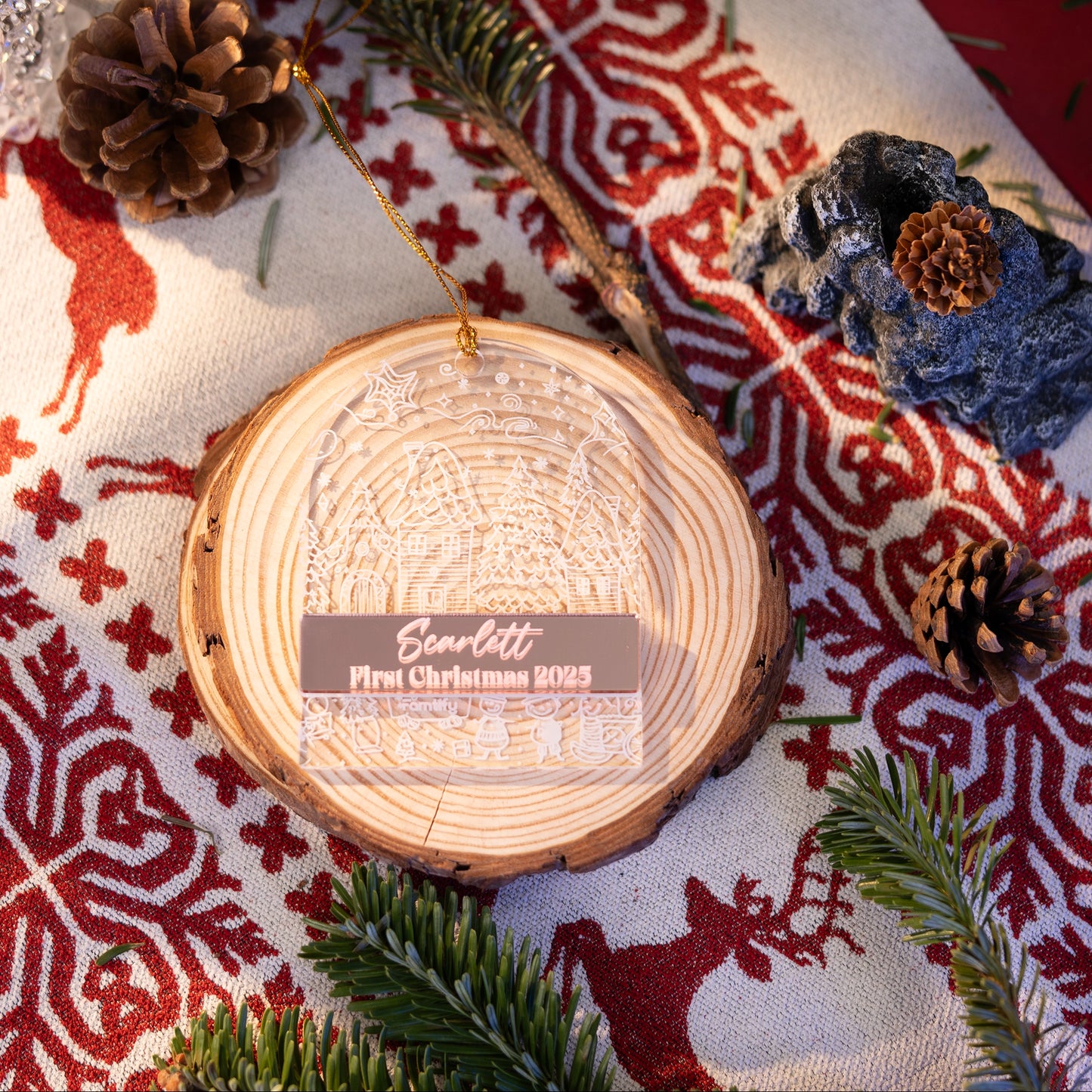 Personalized Clear And Mirrored Acrylic Arched Rectangle Ornament - New Born First Christmas Gift