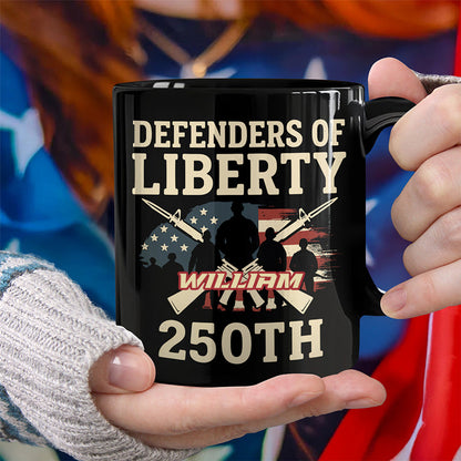 Defenders of Liberty 250th Anniversary USA Black Mug – Personalized Patriotic Veteran Tribute Mug