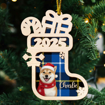 Dog Christmas Sock - Custom 2-Layered Wood Ornament for Dog Lovers Holiday Gift
