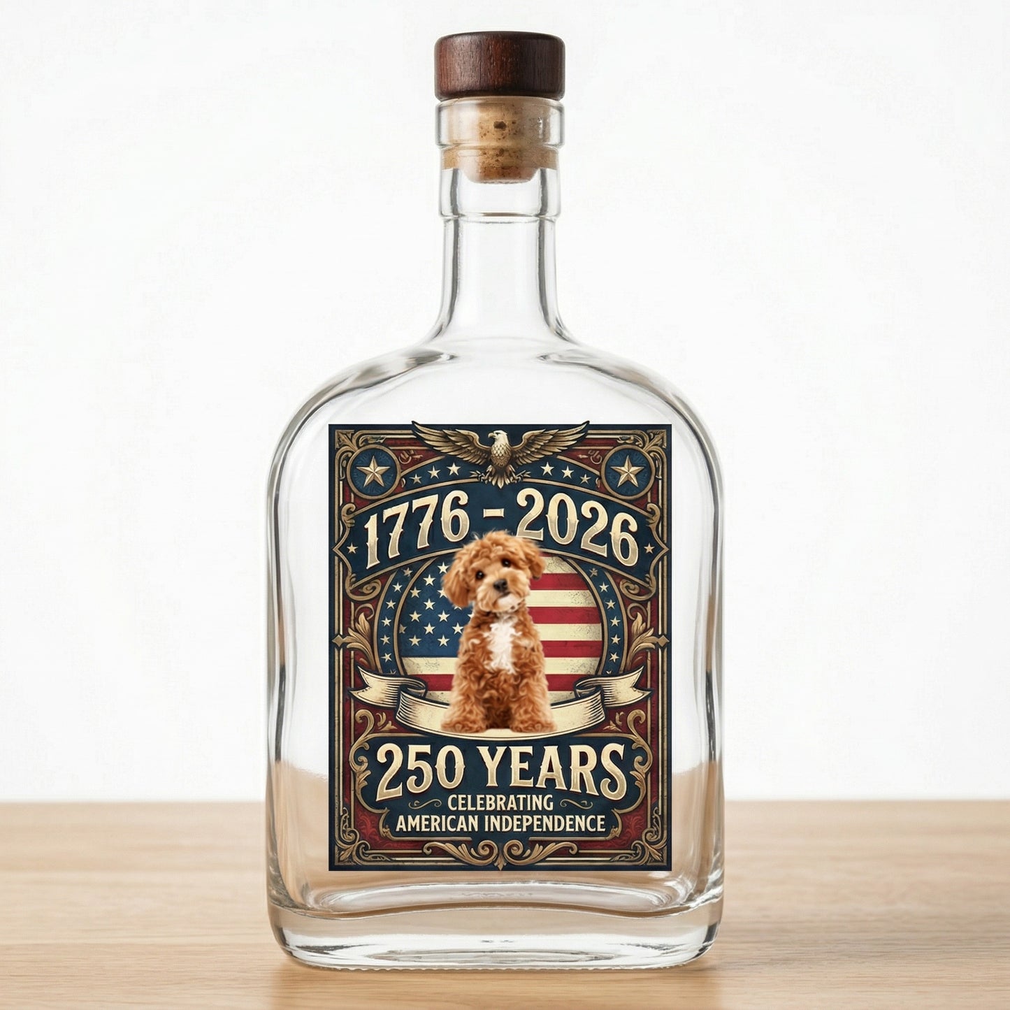 Custom Photo 250 Years In Purr-suit Of Liberty Vintage Dog Whiskey Bottle