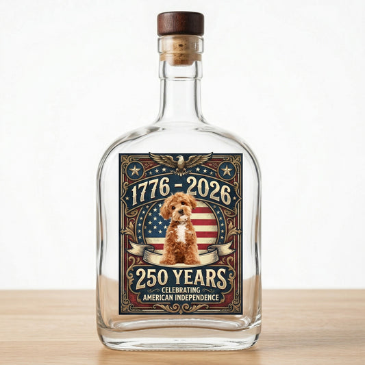 Custom Photo 250 Years In Purr-suit Of Liberty Vintage Dog Whiskey Bottle