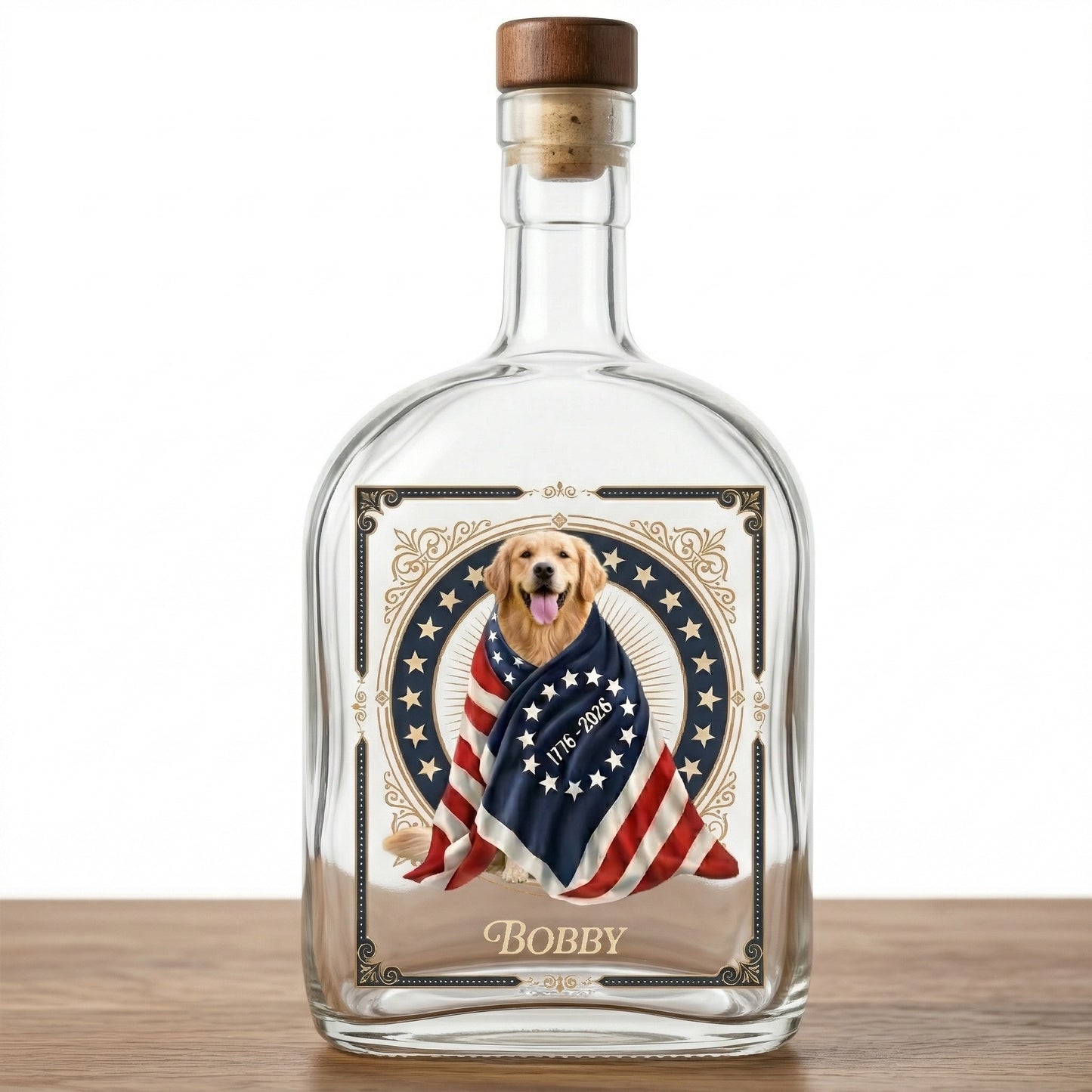 Custom Photo Dog Cat With America 250 Whiskey Bottle