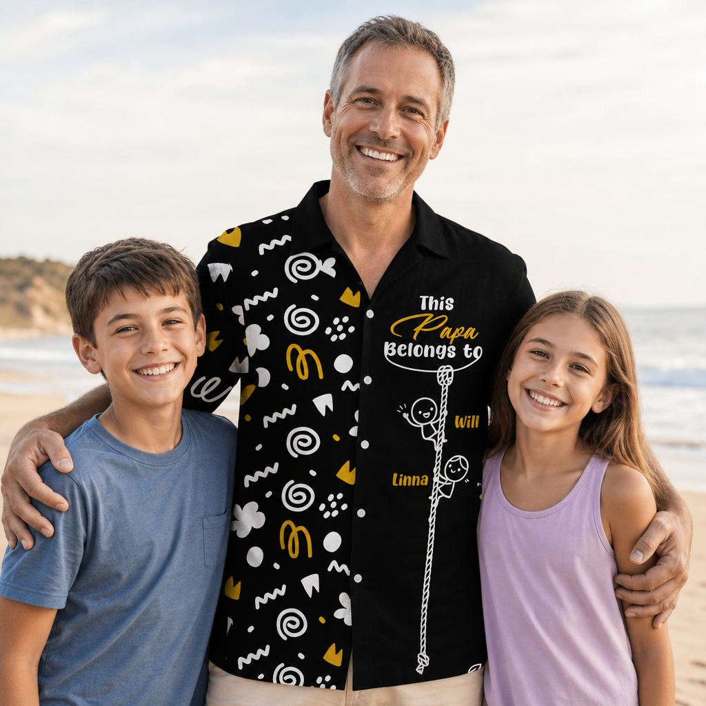 Personalized Hawaiian Shirt – “This Papa Belongs To” Custom Family Gift