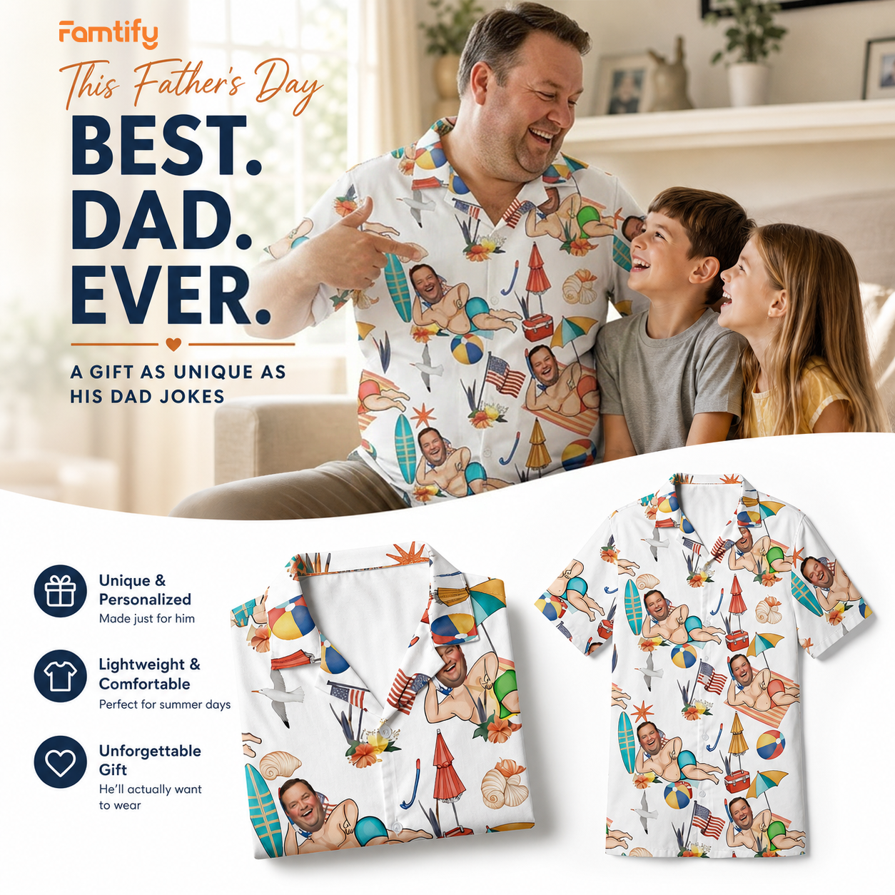 Personalized Hawaiian Shirt for Dad – Custom Photo Tropical Gift