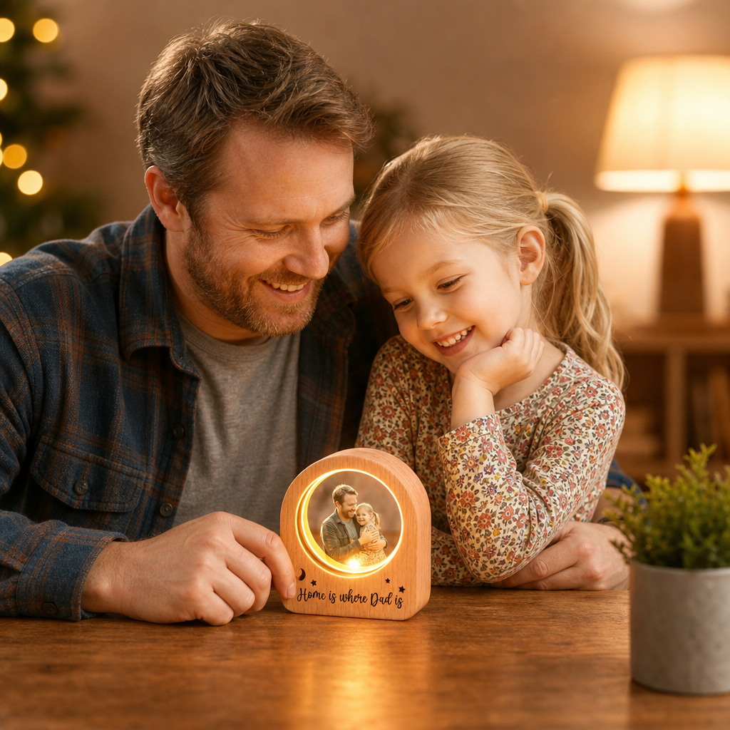 Personalized Round Night Light – “Home Is Where Dad Is” Custom Gift