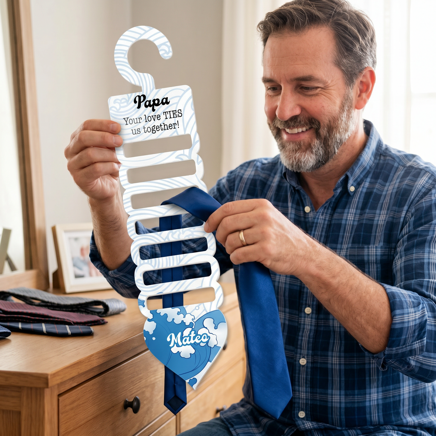 Personalized Tie Hanger for Papa – “Your Love Ties Us Together” Gift