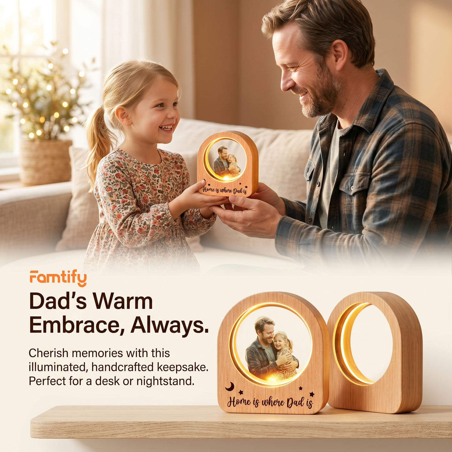 Personalized Round Night Light – “Home Is Where Dad Is” Custom Gift