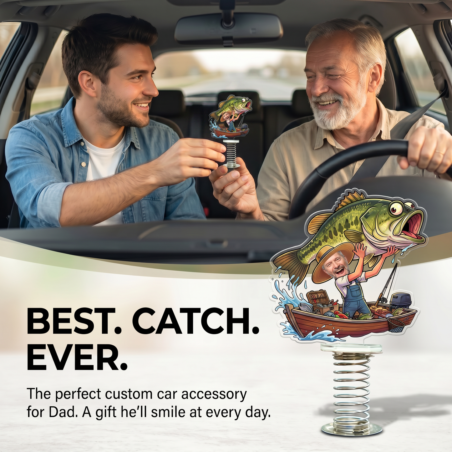 Personalized Fishing Dad Drive Safe Car Standee – Custom Photo Gift for Dad