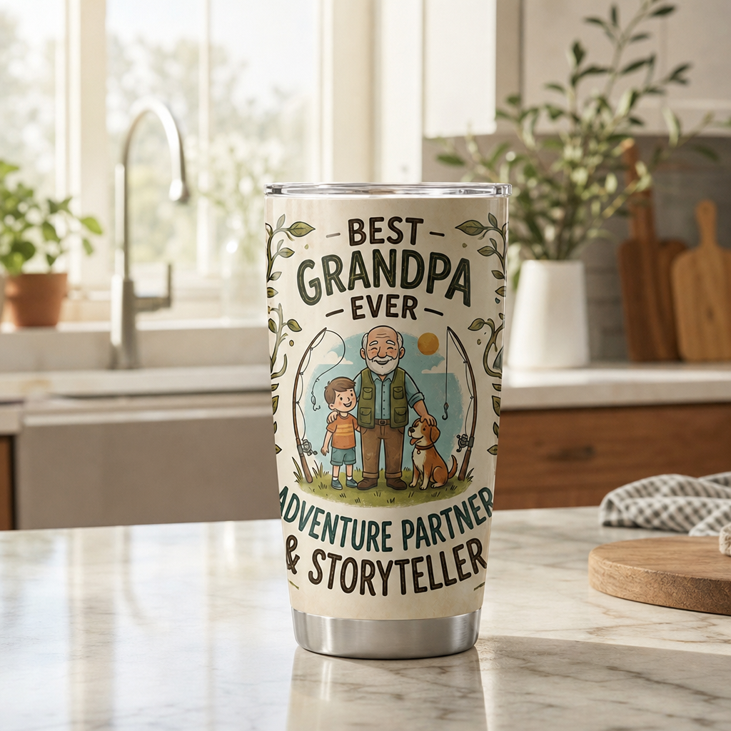 Best Grandpa Ever Adventure Partner 20oz Tumbler – Stainless Steel Travel Mug Gift for Grandpa