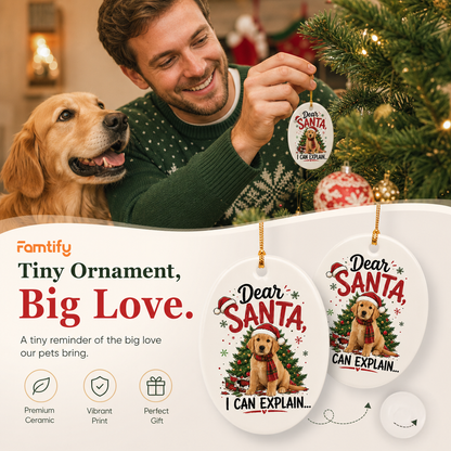 Personalized Dear Santa I Can Explain Pet Oval Ceramic Ornament, Custom Pet Photo Christmas Gift