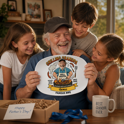 Personalized Grilling Grandpa Famous BBQ Decorative Plate – Custom Name BBQ Keepsake