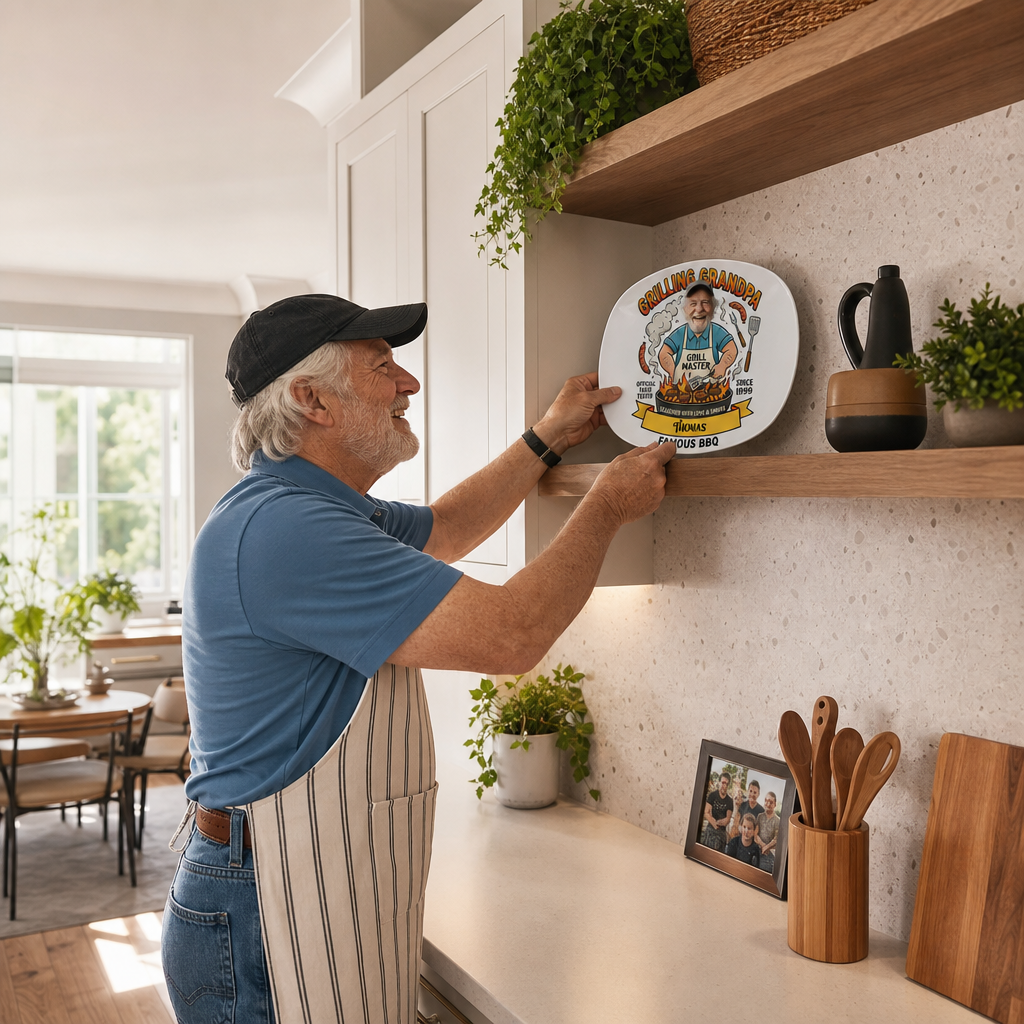 Personalized Grilling Grandpa Famous BBQ Decorative Plate – Custom Name BBQ Keepsake