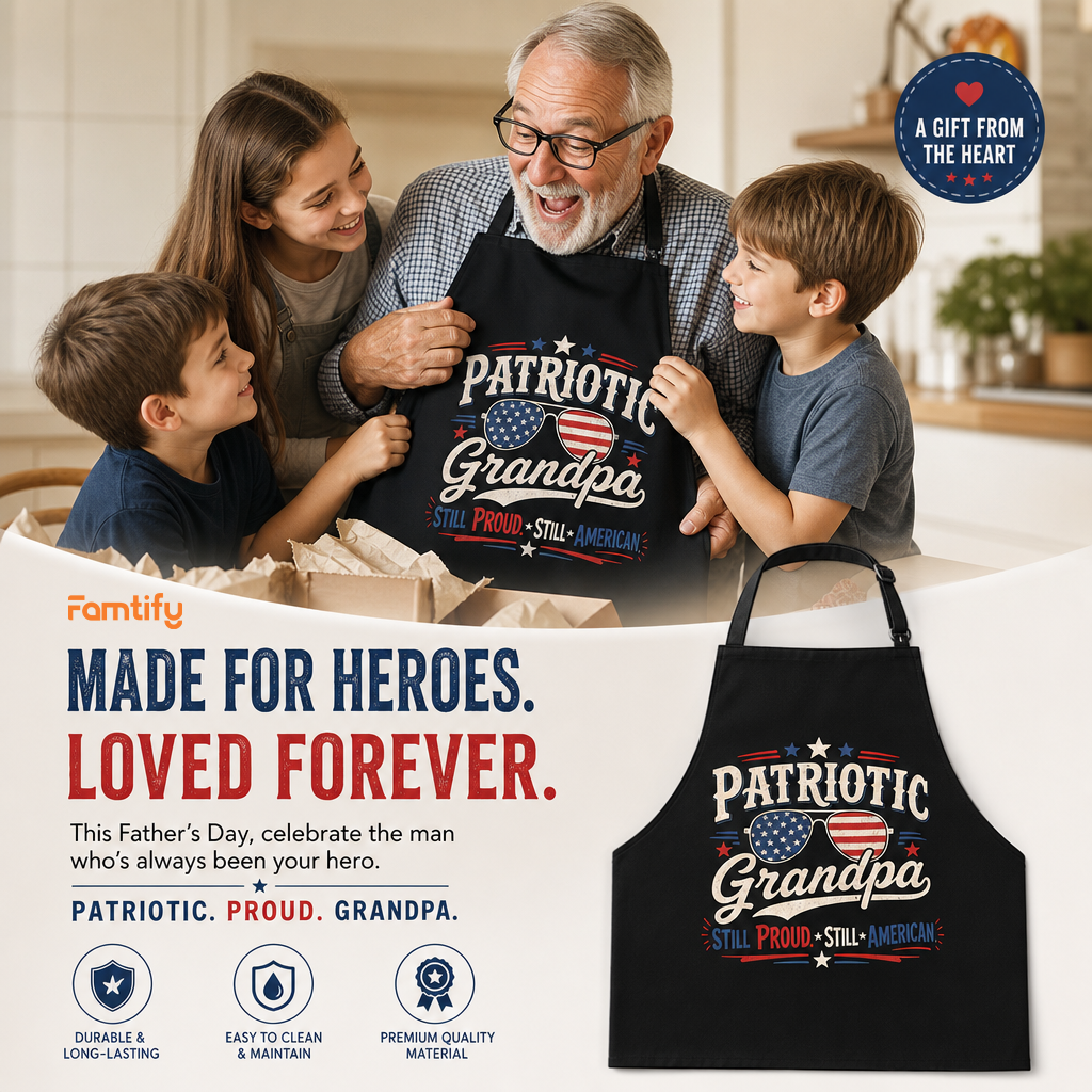 Patriotic Grandpa Still Proud Apron – Funny American BBQ Grilling Apron Gift for Grandpa