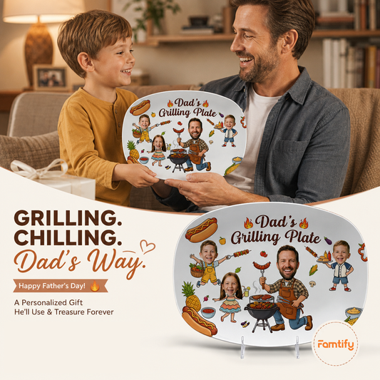 Personalized Dad's Grilling Plate - Custom BBQ Serving Platter Gift for Dad