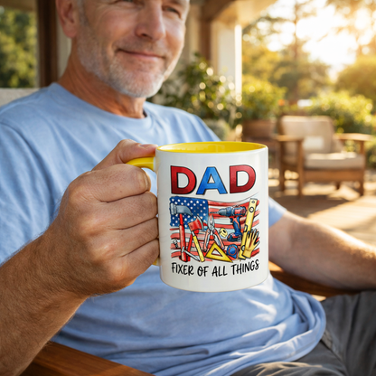 Personalized Dad Fixer Of All Things Accent Mug – Custom Photo Coffee Mug for Dad