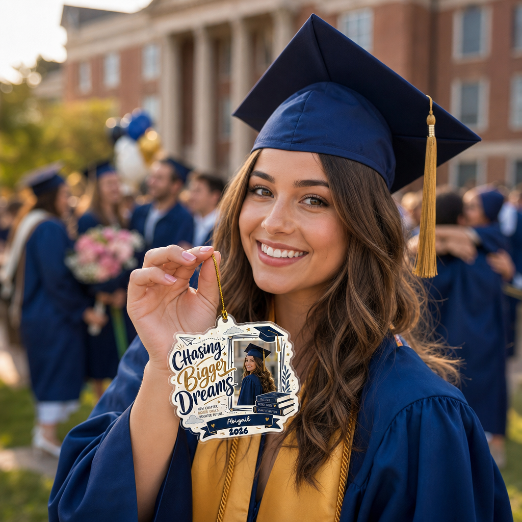 Chasing Bigger Dreams Personalized Acrylic Ornament with Photo, Custom Name Graduation Gift