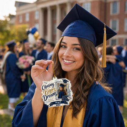 Chasing Bigger Dreams Personalized Acrylic Ornament with Photo, Custom Name Graduation Gift