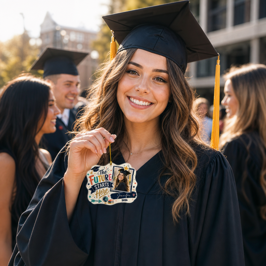The Future Starts Here Personalized Acrylic Ornament with Photo, Custom Name Graduation Gift