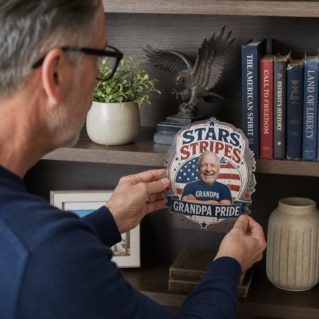 Stars Stripes Grandpa Pride Acrylic Plaque – Personalized Photo Gift for Grandpa