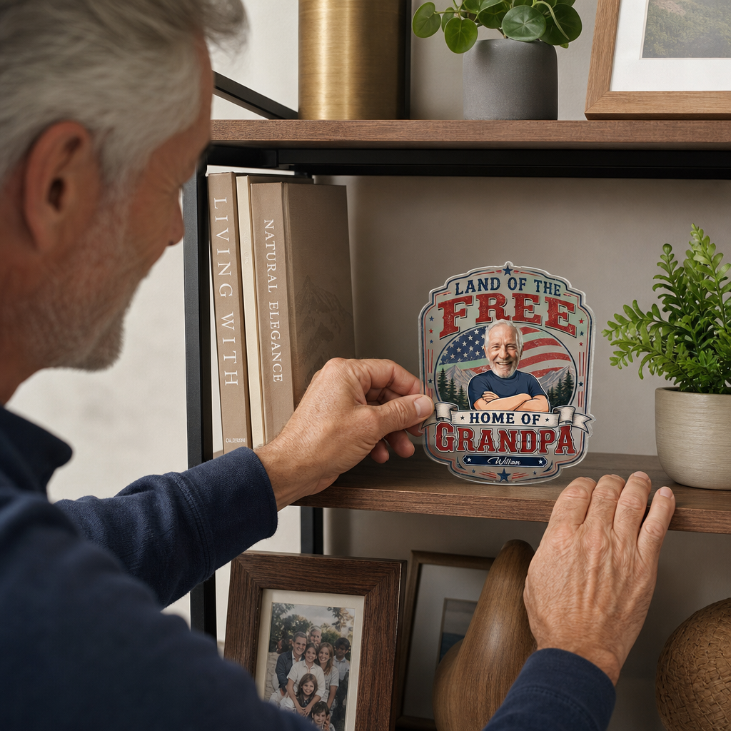 Land of the Free Home of Grandpa Acrylic Plaque – Personalized Photo Gift for Grandpa