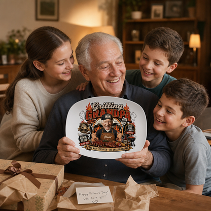 Personalized Grill Grandpa Decorative Plate – Custom Photo BBQ Keepsake for Grandpa