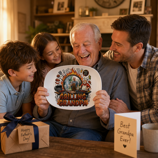 Personalized Grilling Grandpa Decorative Plate - Custom Photo BBQ Keepsake for Grandpa