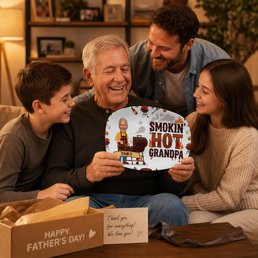 Personalized Smokin' Hot Grandpa Decorative Plate - Custom Name BBQ Keepsake for Grandpa