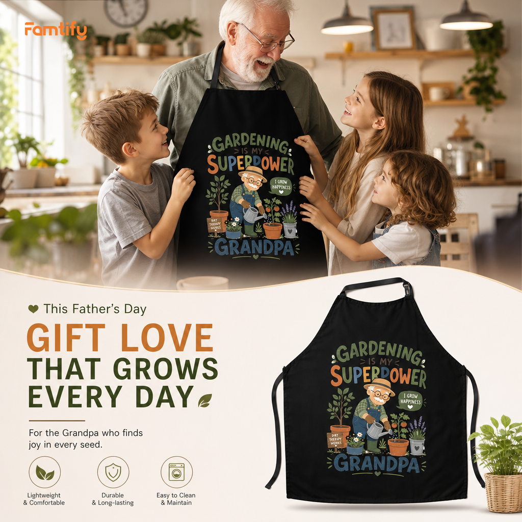 Gardening Is My Superpower Grandpa Apron – Funny Gardening Apron Gift for Grandpa