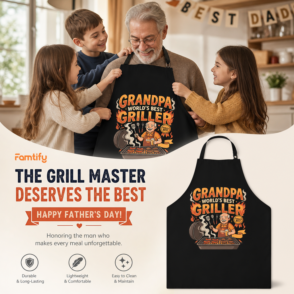 Grandpa World's Best Griller Apron – Funny BBQ Grilling Apron Gift for Grandpa