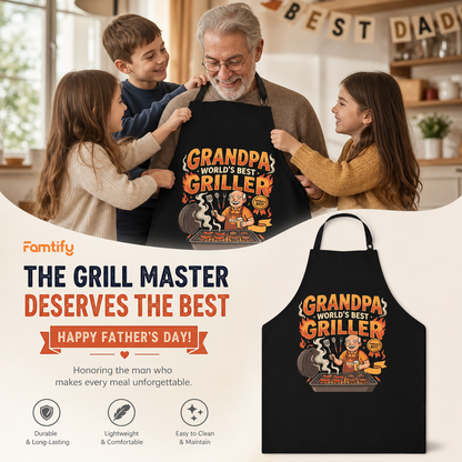 Grandpa World's Best Griller Apron – Funny BBQ Grilling Apron Gift for Grandpa