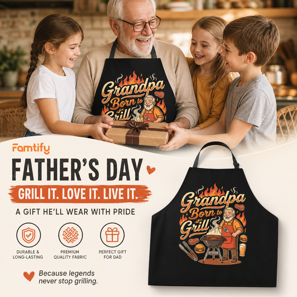 Grandpa Born to Grill Apron – Funny BBQ Grilling Apron Gift for Grandpa