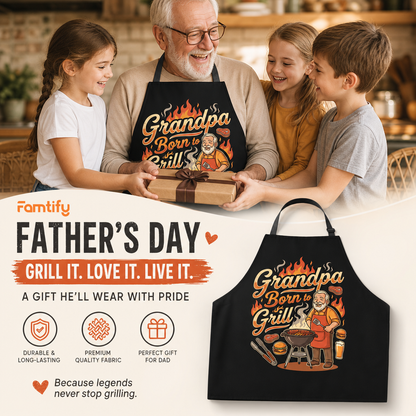 Grandpa Born to Grill Apron – Funny BBQ Grilling Apron Gift for Grandpa
