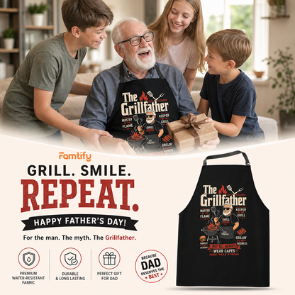 The Grillfather Apron – Funny BBQ Grilling Apron Gift for Grandpa