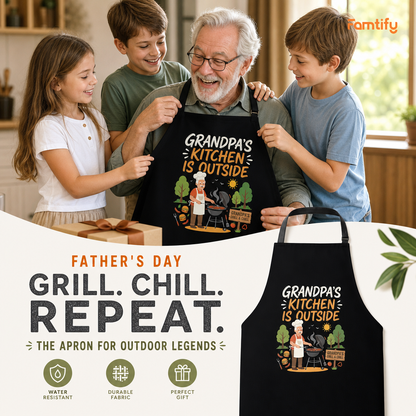 Grandpa's Kitchen Is Outside Apron – Funny BBQ Grilling Apron Gift for Grandpa