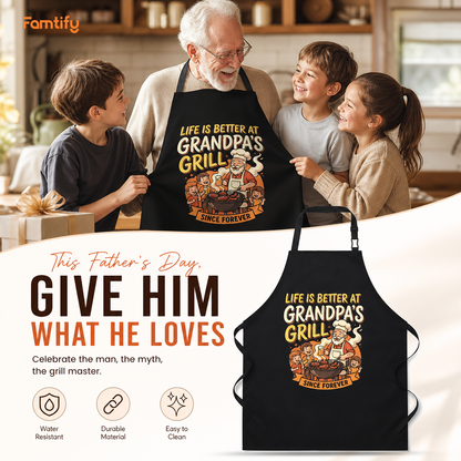 Life Is Better At Grandpa's Grill Apron – Funny BBQ Grilling Apron Gift for Grandpa
