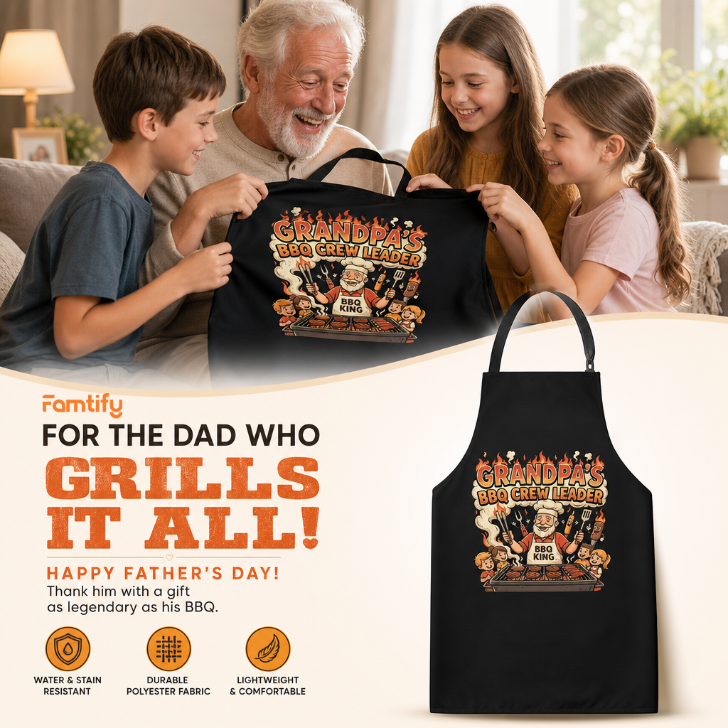 Grandpa's BBQ Crew Leader Apron – Funny BBQ Grilling Apron Gift for Grandpa