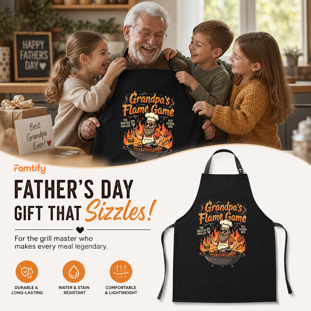Grandpa Flame Game Apron – Funny BBQ Grilling Apron Gift for Grandpa