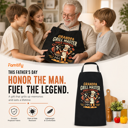 Grandpa Grill Master Since Forever Apron – Funny BBQ Grilling Apron Gift for Grandpa
