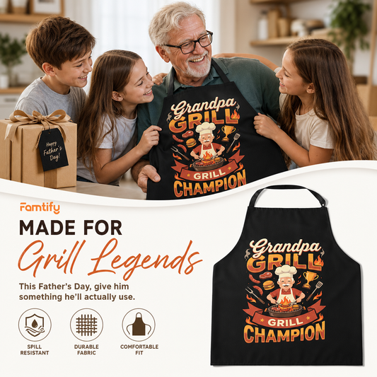 Grandpa Grill Champion Apron - Funny BBQ Grilling Apron Gift for Grandpa