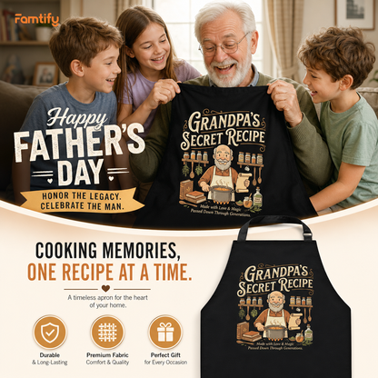 Grandpa Secret Recipe Apron – Funny Cooking & BBQ Apron Gift for Grandpa