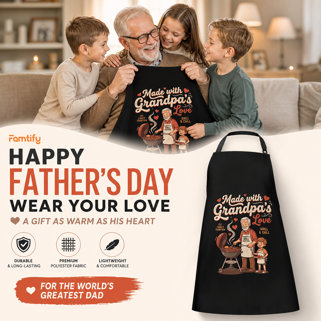 Made With Grandpa's Love Apron – Funny Cooking & BBQ Apron Gift for Grandpa