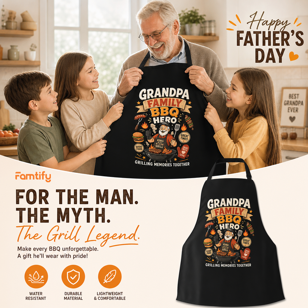 Grandpa Family BBQ Hero Apron – Funny BBQ Grilling Apron Gift for Grandpa