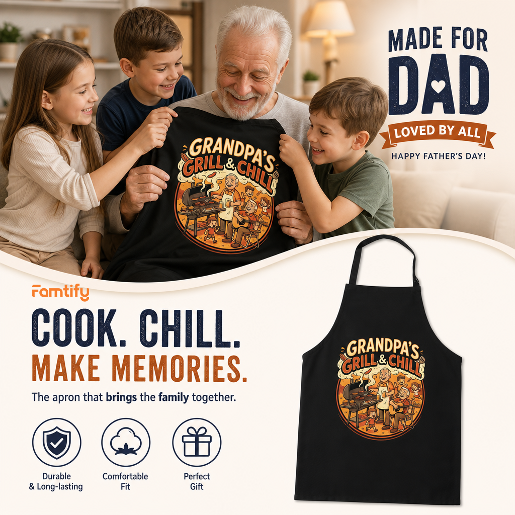 Grandpa's Grill and Chill Apron – Funny BBQ Grilling Apron Gift for Grandpa