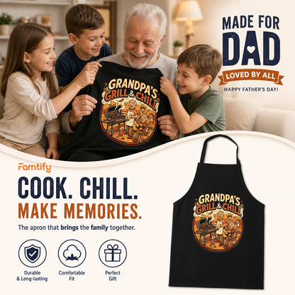 Grandpa's Grill and Chill Apron – Funny BBQ Grilling Apron Gift for Grandpa
