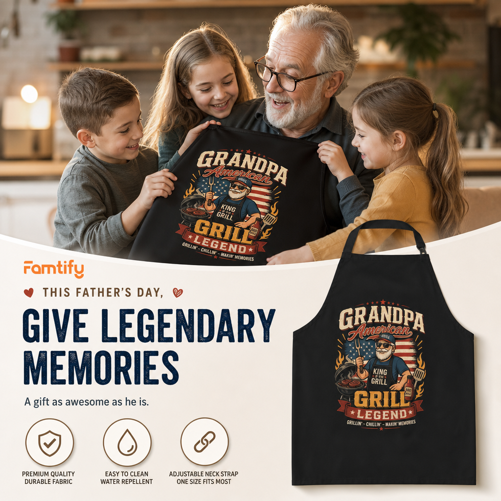 Grandpa America Grill Legend Apron – Patriotic BBQ Grilling Apron Gift for Grandpa