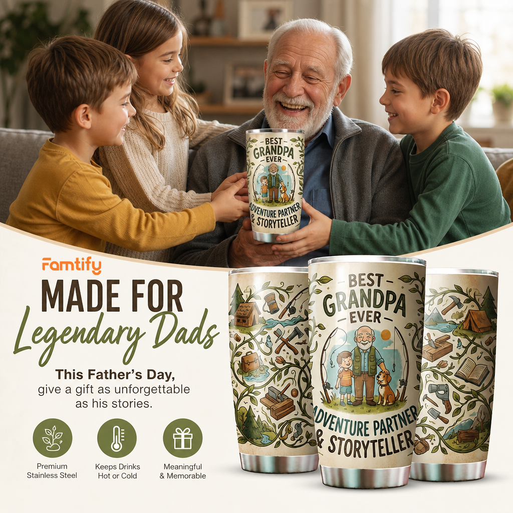 Best Grandpa Ever Adventure Partner 20oz Tumbler – Stainless Steel Travel Mug Gift for Grandpa