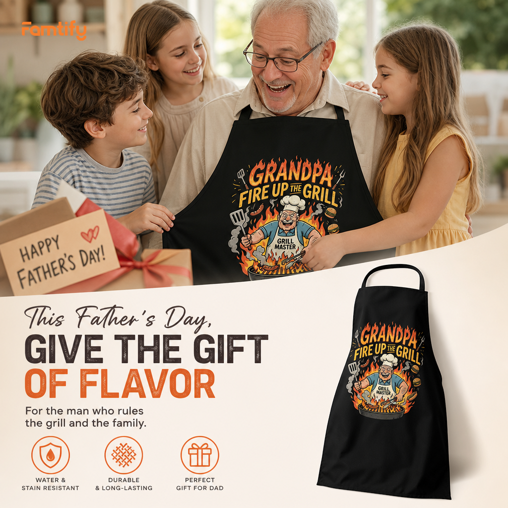 Grandpa Fire Up The Grill Apron – Funny BBQ Grilling Apron Gift for Grandpa