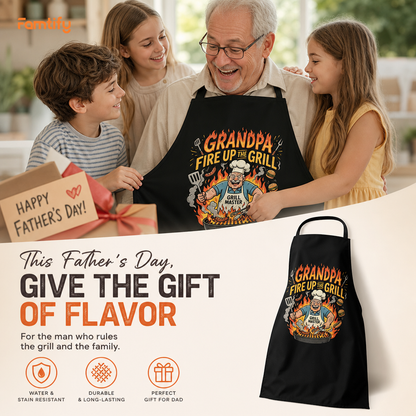 Grandpa Fire Up The Grill Apron – Funny BBQ Grilling Apron Gift for Grandpa