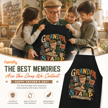 Grandpa Stamp Collecting Apron – Vintage Stamp Collector Apron Gift for Grandpa