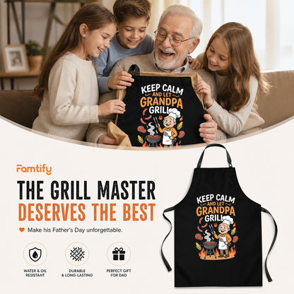Keep Calm and Let Grandpa Grill Apron – Funny BBQ Grilling Apron Gift for Grandpa